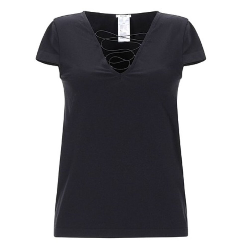 Wolford Womens Black String Accent Front V Neck Top Size XS 541652M